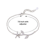 925 Sterling Silver Floral Leaf Link Chain Bracelet for Women