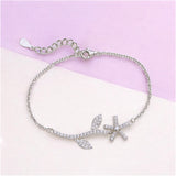 925 Sterling Silver Floral Leaf Link Chain Bracelet for Women