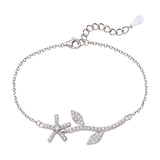 925 Sterling Silver Floral Leaf Link Chain Bracelet for Women