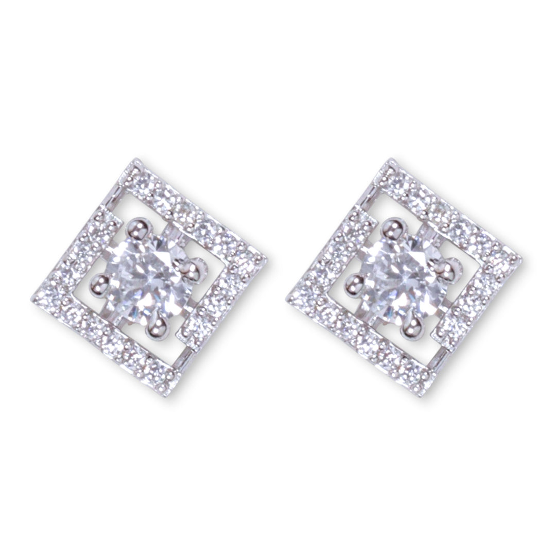 925 Sterling Silver Square CZ Stud Earrings for Women