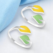 Taraash Top Openable Leaf with Multicolour Enamel 925 Silver Toe Ring for Women