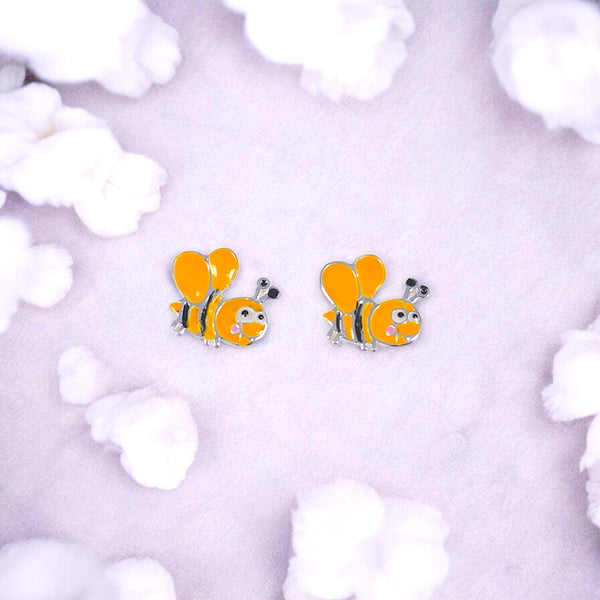 925 Sterling Silver Honey Bee Enamel Silver Stud Earring for Girls