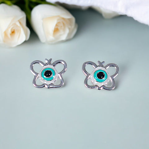 925 Sterling Silver Butterfly Evil Eye Enamel Stud Earrings for Girls
