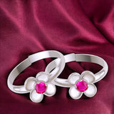 925 Sterling Silver Floral with Pink CZ Adjustable Toe Rings For Women