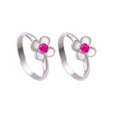 925 Sterling Silver Floral with Pink CZ Adjustable Toe Rings For Women