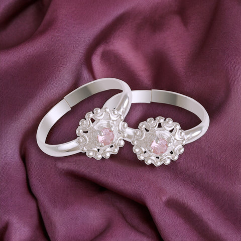 925 Sterling Silver Adjustable with Pink CZ ToeRing For Women