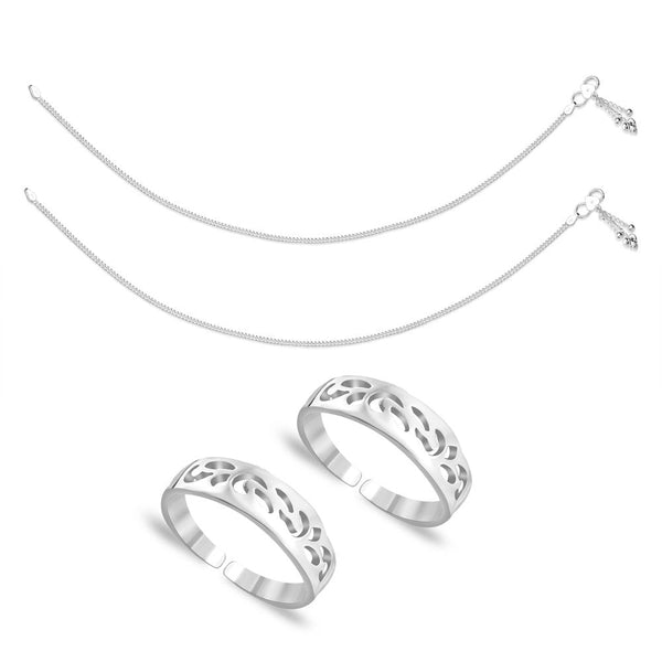 Taraash Sterling Silver Combo of Anklet & Toe Ring For Women COMBO ANTR 81 - Taraash