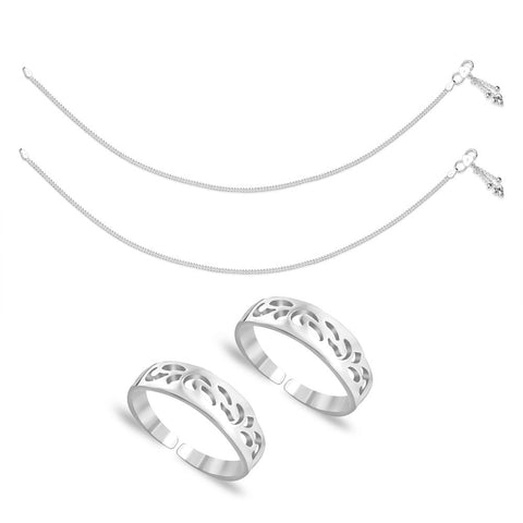 Taraash Sterling Silver Combo of Anklet & Toe Ring For Women COMBO ANTR 81 - Taraash