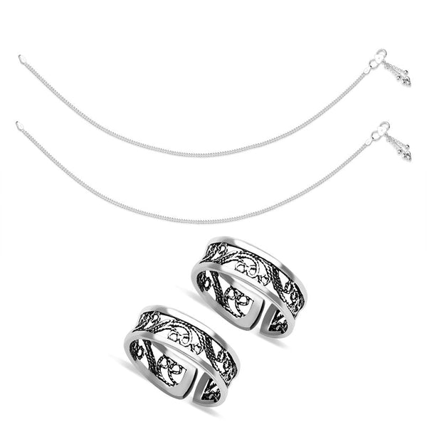 Taraash Sterling Silver Combo of Anklet & Toe Ring For Women COMBO ANTR 84 - Taraash