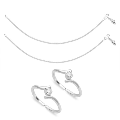 Taraash Sterling Silver Combo of Anklet & Toe Ring For Women COMBO ANTR 89 - Taraash