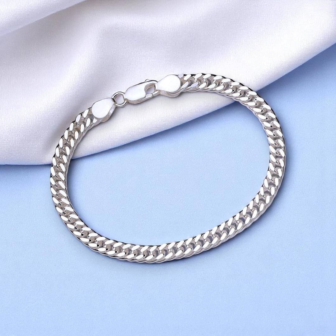Taraash Sterling Silver Double Curb Chain Bracelet For Men