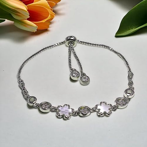 Silver Shine 925 Sterling SilverFancy Diamond Silver Bracelet for Women   Girls