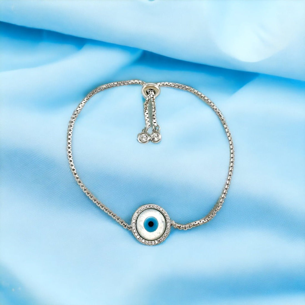 925 Sterling Silver Crystal Evil Eye Bracelet - The Peach Mimosa