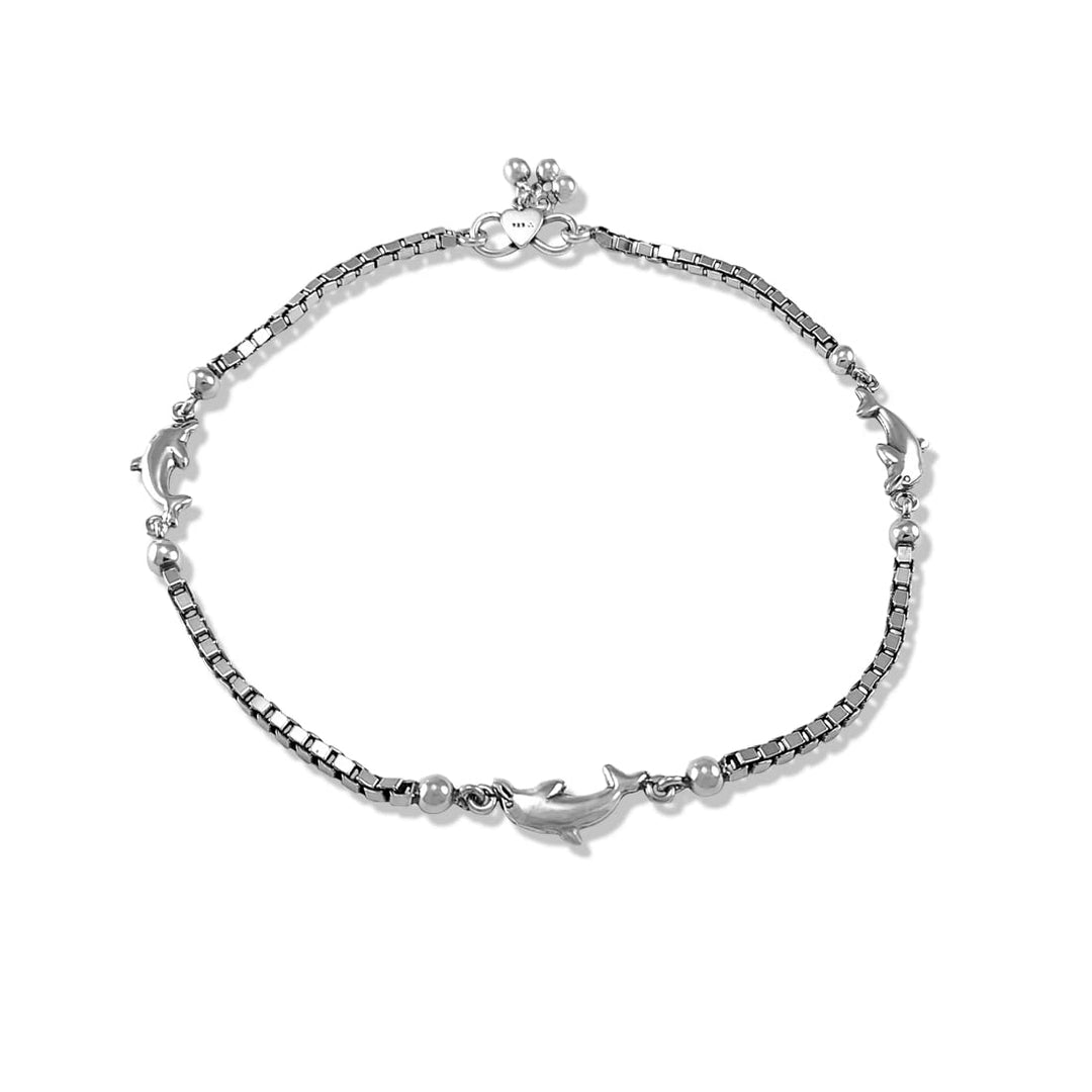Taraash 925 Sterling Silver Dolphin Antique Piece Anklet For Women