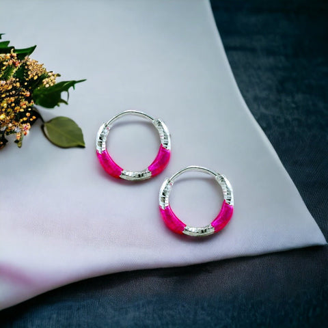 Taraash 925 Sterling Silver Pink Enamel Hoops For Girls - Taraash