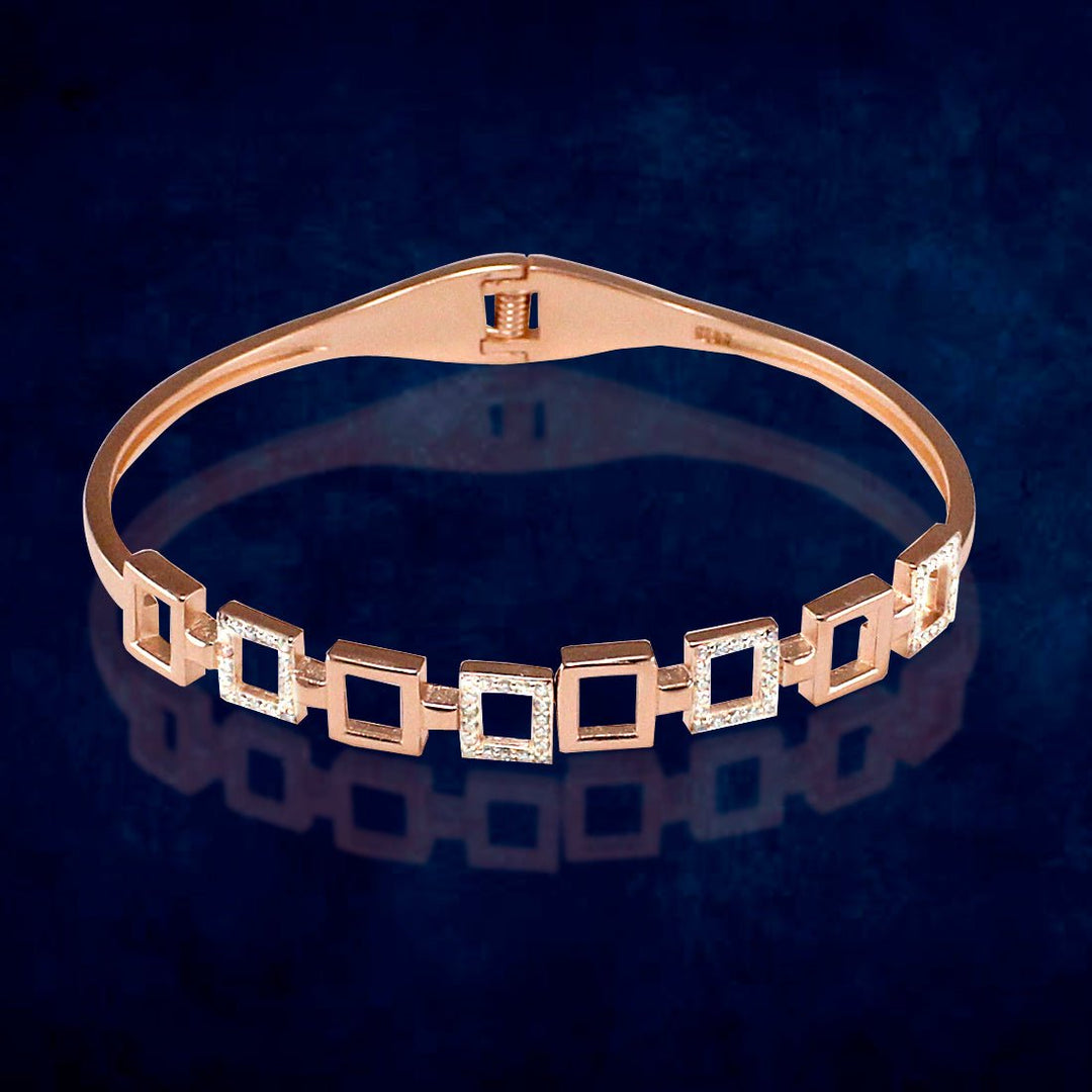 Taraash 925 Sterling Silver Square Shape CZ Rose Gold Bangle Kada For Women