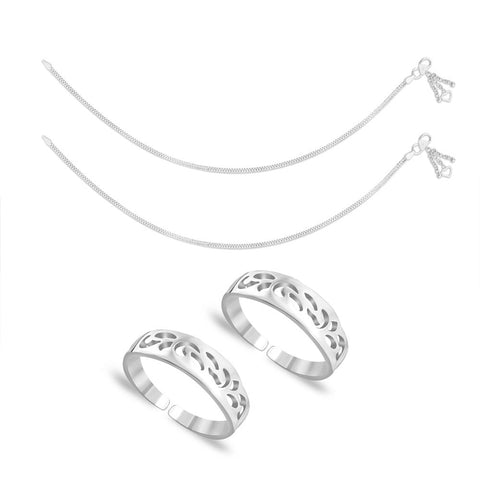 Taraash Sterling Silver Combo of Anklet & Toe Ring For Women COMBO ANTR 101 - Taraash