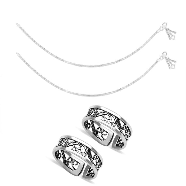 Taraash Sterling Silver Combo of Anklet & Toe Ring For Women COMBO ANTR 104 - Taraash