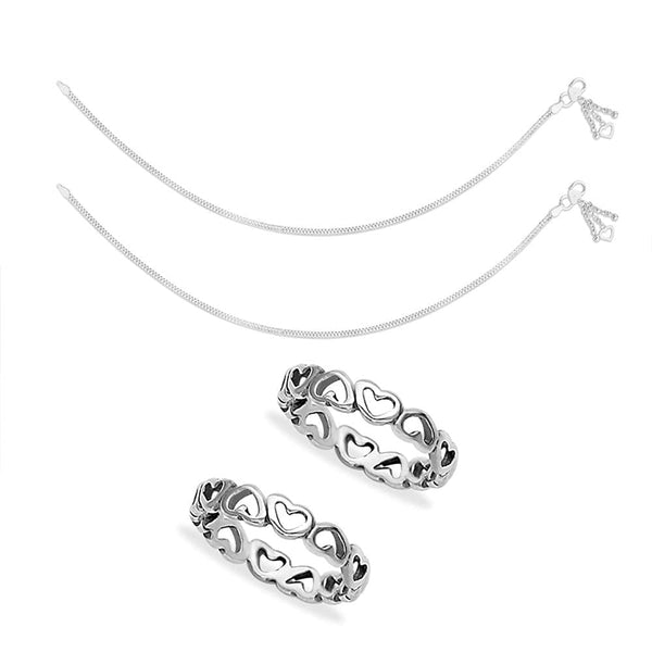 Taraash Sterling Silver Combo of Anklet & Toe Ring For Women COMBO ANTR 107 - Taraash