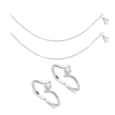 Taraash Sterling Silver Combo of Anklet & Toe Ring For Women COMBO ANTR 109 - Taraash