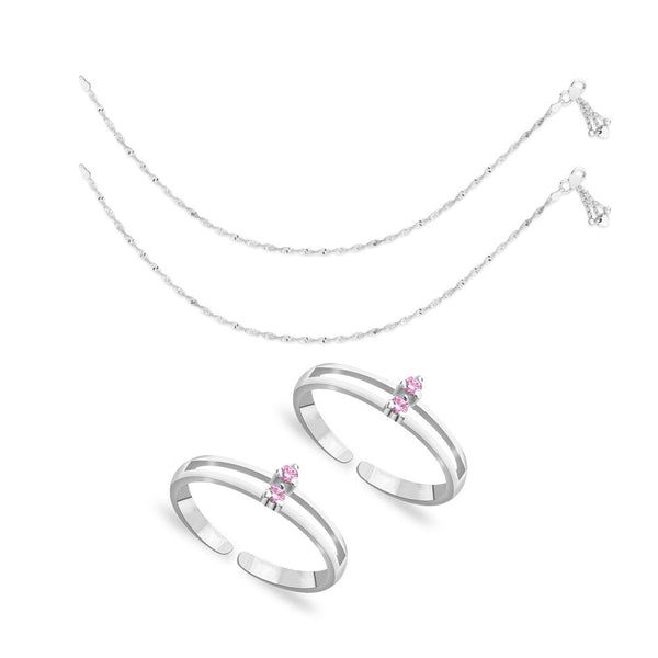 Taraash Sterling Silver Combo Of Anklet & Toe Ring For Women COMBO ANTR 73 - Taraash