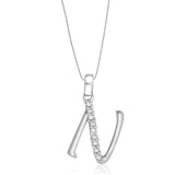 Taraash Sterling Silver Initial "N" Cz Pendant With Chain For Unisex COMBO PDCH 133 - Taraash